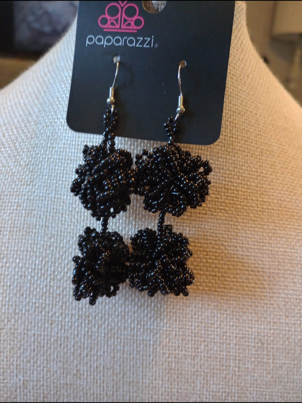 paparazzi Black Cluster Beaded Drop Earrings